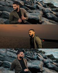 Full length of man sitting on rock by sea