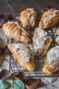 Almond croissant and tuna croissant sandwiches. selective focus shot.