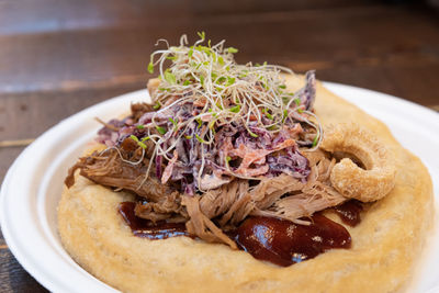 Close-up of food served in plate