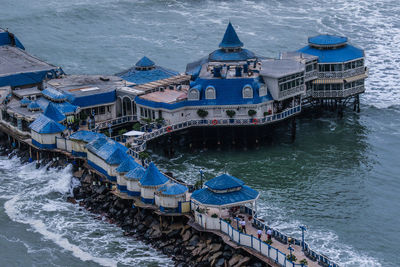 High angle view of restaurant over sea