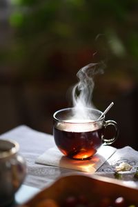 Close-up of tea cup on table