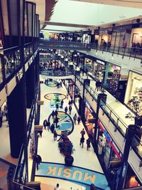 High angle view of people walking on shopping mall