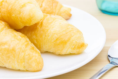 High angle view of breakfast in plate on table