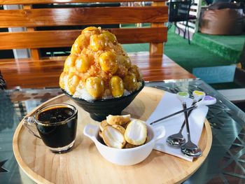 High angle view of food on table in restaurant