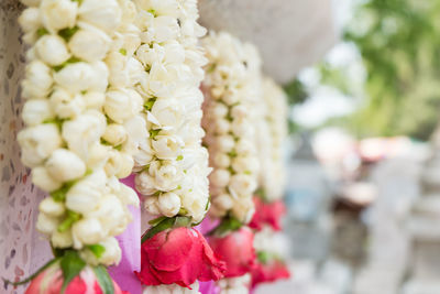 Close-up of garlands at temple