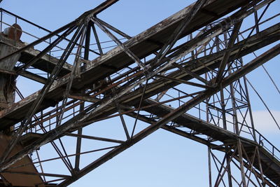 Low angle view of crane against clear sky