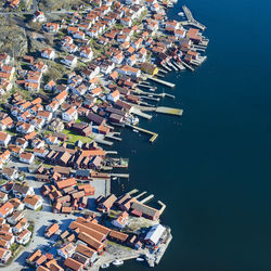 Aerial view of buildings at sea