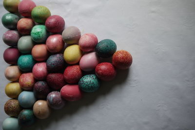 High angle view of multi colored candies on table