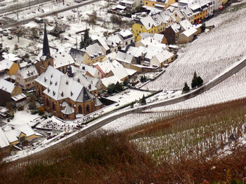 High angle view of buildings in city