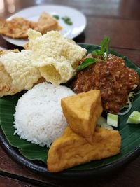 Close-up of food in plate on table