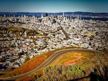 High angle view of townscape against sky