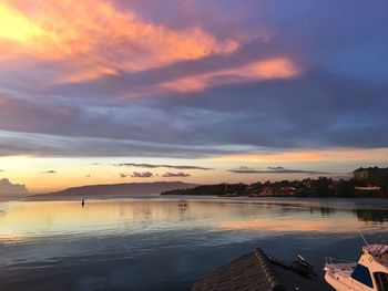 Scenic view of lake against sky during sunset