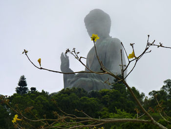 Low angle view of buddha statue against sky