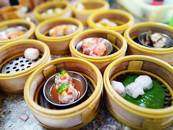 High angle view of various food on table