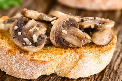 High angle view of bread on cutting board