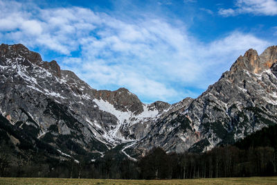 Scenic view of snowcapped mountains against sky