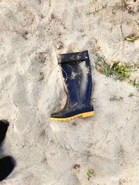 High angle view of shoes on sand