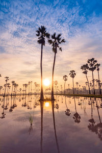 Scenic view of lake against sky during sunset