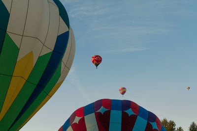 Low angle view of hot air balloons against sky