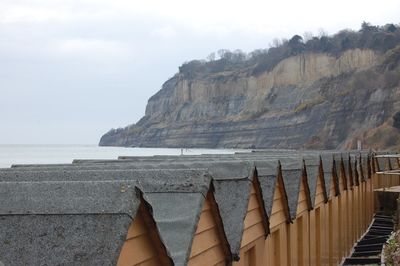 Panoramic view of sea and rocks against sky