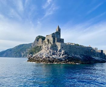 Scenic view with san pietro curch - portovenere