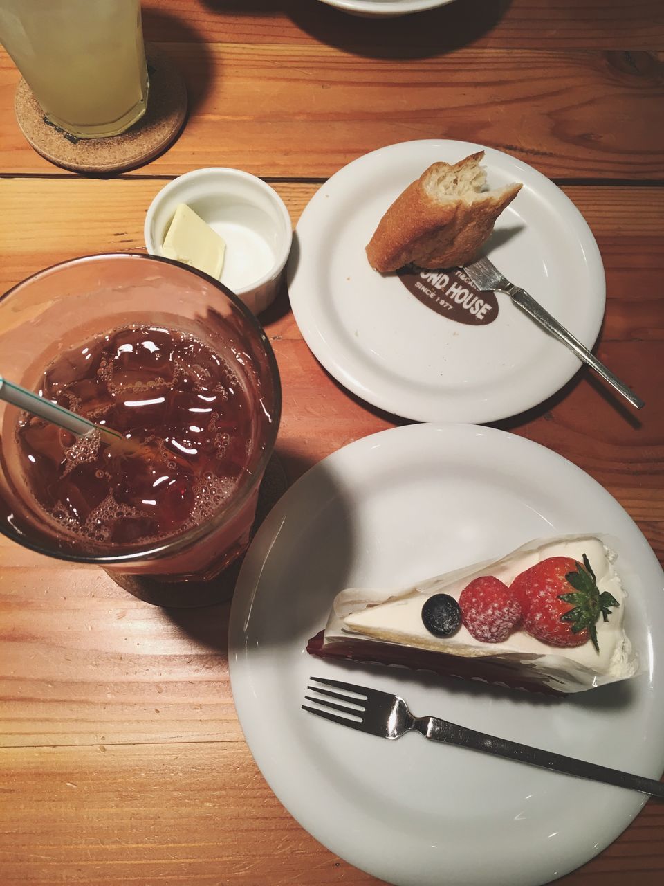 food and drink, indoors, table, freshness, still life, food, drink, sweet food, high angle view, refreshment, plate, ready-to-eat, indulgence, dessert, drinking glass, coffee cup, spoon, bowl, coffee - drink, breakfast