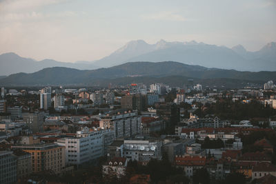 High angle view of townscape against sky