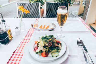 High angle view of food on table