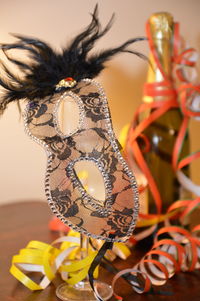 Close-up of illuminated christmas decoration on table