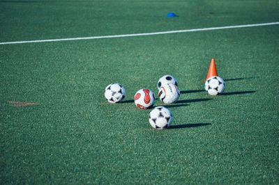 High angle view of soccer ball on field