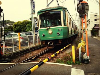 Train at railroad station platform