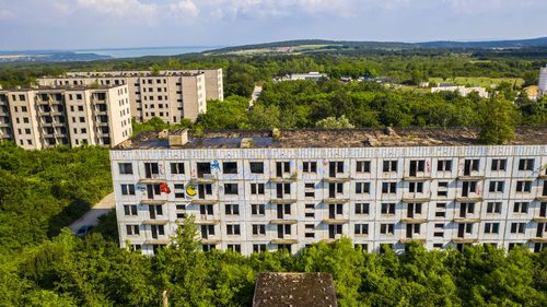 High angle view of buildings in city