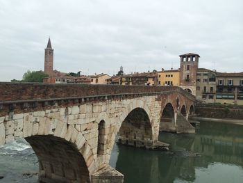 Arch bridge over river in city