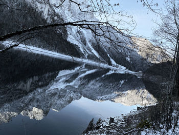 Scenic view of snowcapped mountain against sky