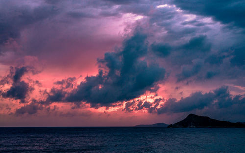 Scenic view of sea against dramatic sky