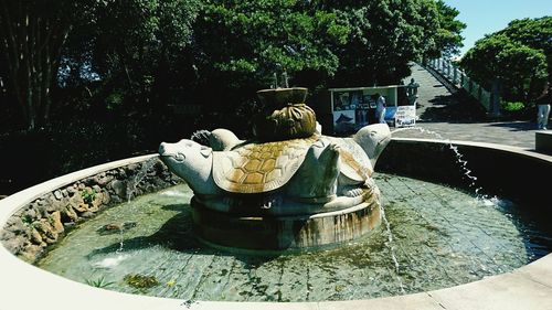 Rear view of fountain in park