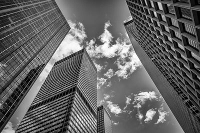 Low angle view of modern buildings against sky