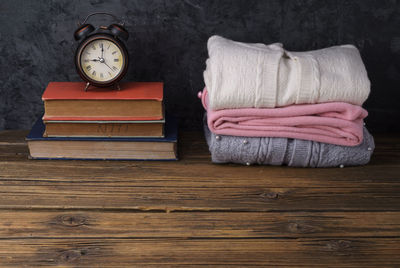 Close-up of books on table at home