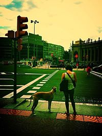 People walking in park