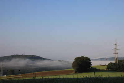 Scenic view of field against clear sky