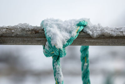 Close-up of snow on rope