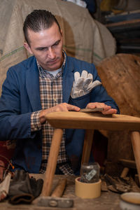 Man working on table