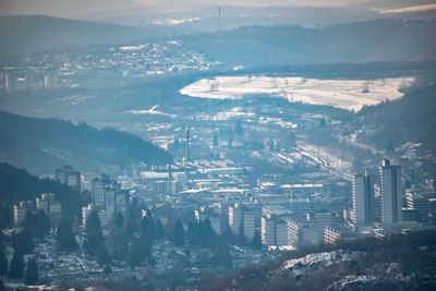 High angle view of buildings in city