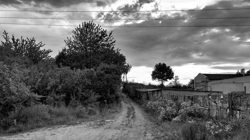 View of field against cloudy sky