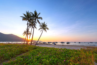 Scenic view of sea against sky at sunset