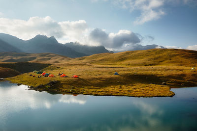 Scenic view of lake against sky