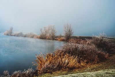 Scenic view of lake against clear sky