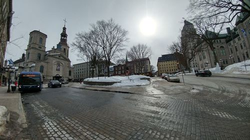 Cars on street in winter