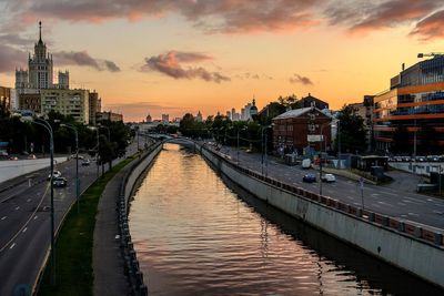 Canal against sky during sunset