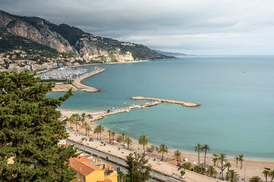 Aerial view of the beautiful beach of menton